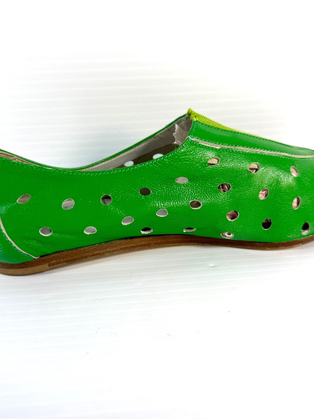 Green Perforated Slip-On Women's Loafers - Picture 4 of 12